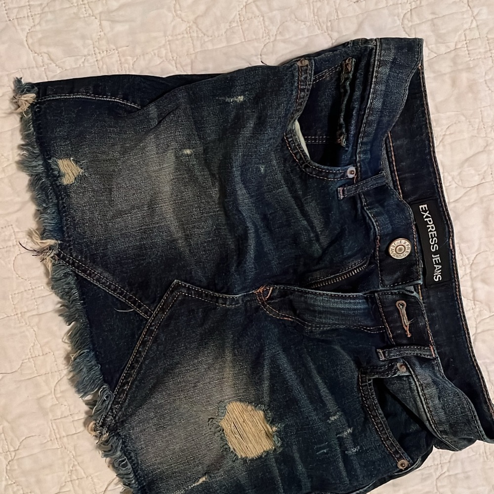 Express Dark Blue Distressed Jean Shorts